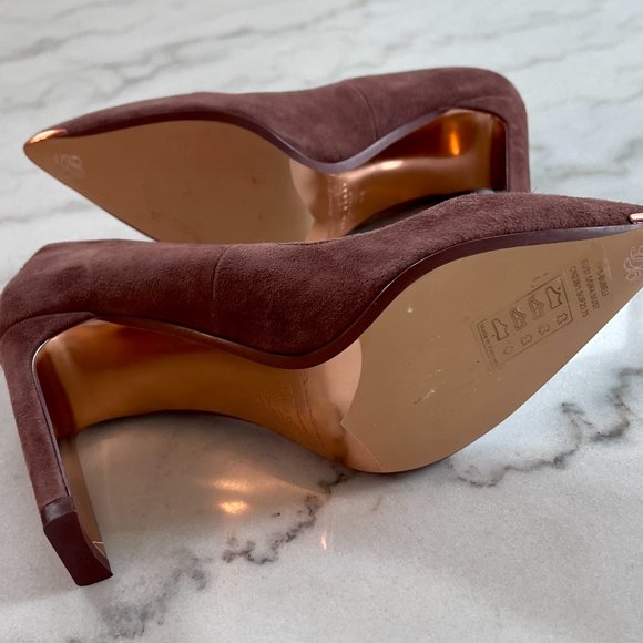 TED BAKER Bubeli Brown Suede Leather Pointed Toe Wide Heel Pumps 37.5 NEW - Picture 6 of 6